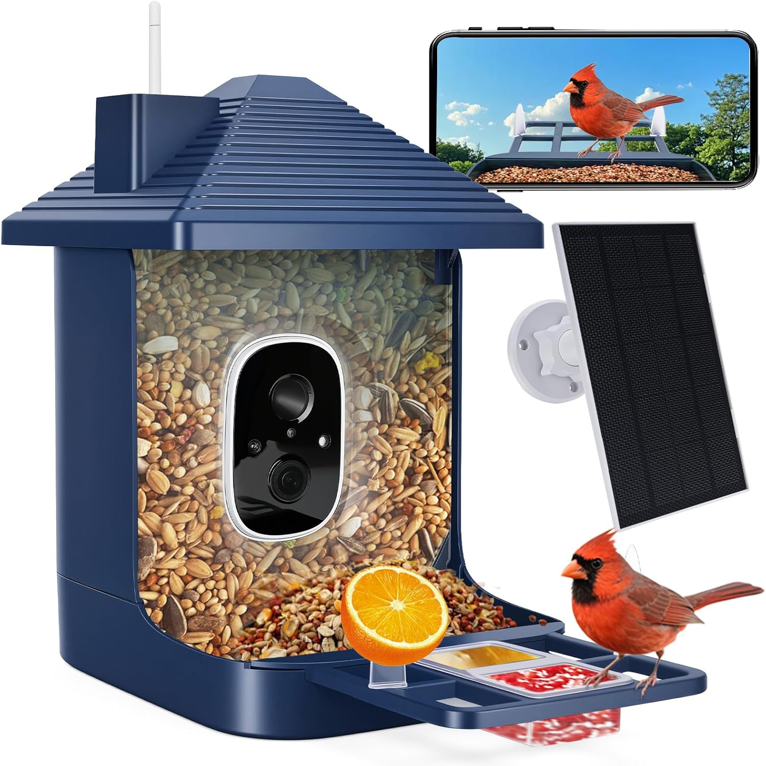 Bird Feeder with Camera Solar Powered,AI Identify Species,Instant Arrival Alerts,2K HD Capture Video Live View,Gift for Birds Lover