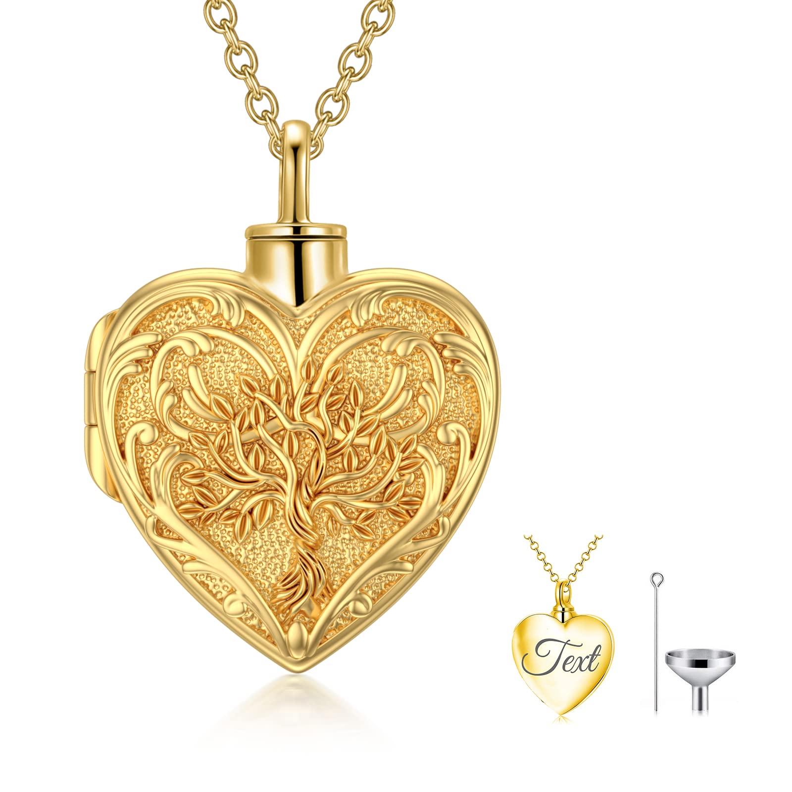 SOULMEET Personalized 9K 14k 18k Solid Gold/Filled Gold Tree of Life Cremation Locket Necklace for Ashes, Engraving Tree Urn Necklace that Holds Human Dog Cat Ashes (Custom Name) โ image 1