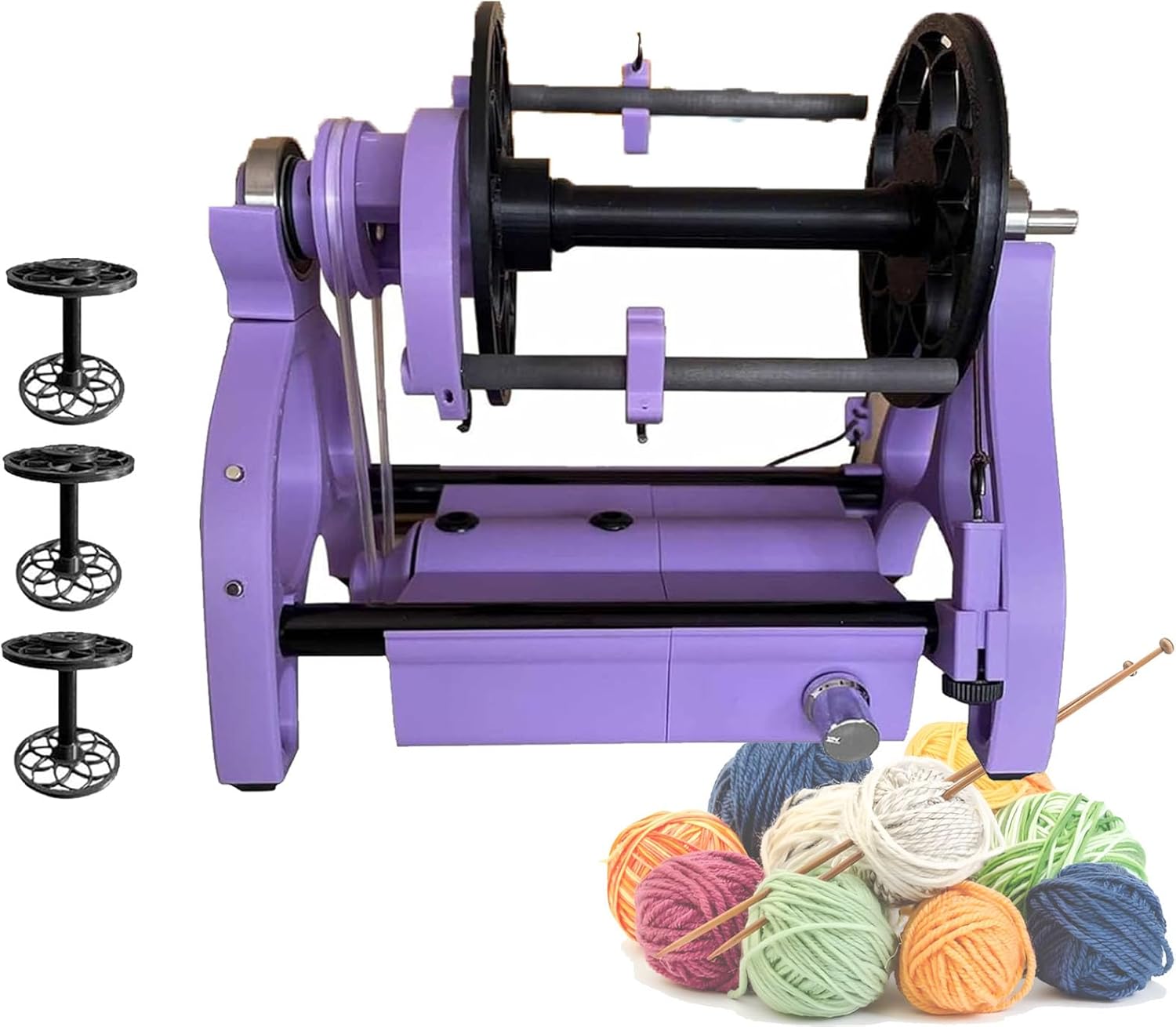 Mini Wool Spinning Wheel, 12v Automatic Yarn Winding Machine, Speed Control, Forward and Reverse, Single Or Multi-ply Spinning, for Yarn Weaving Blendin,Purple