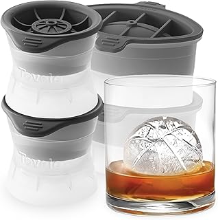 Tovolo Sports Ice Molds Set of 4 - Large Craft Ice Cube Molds for Whiskey Cocktails, Football Baseball Basketball Soccer Ball Shapes, Silicone Ice Maker with Tight Fitting Lids