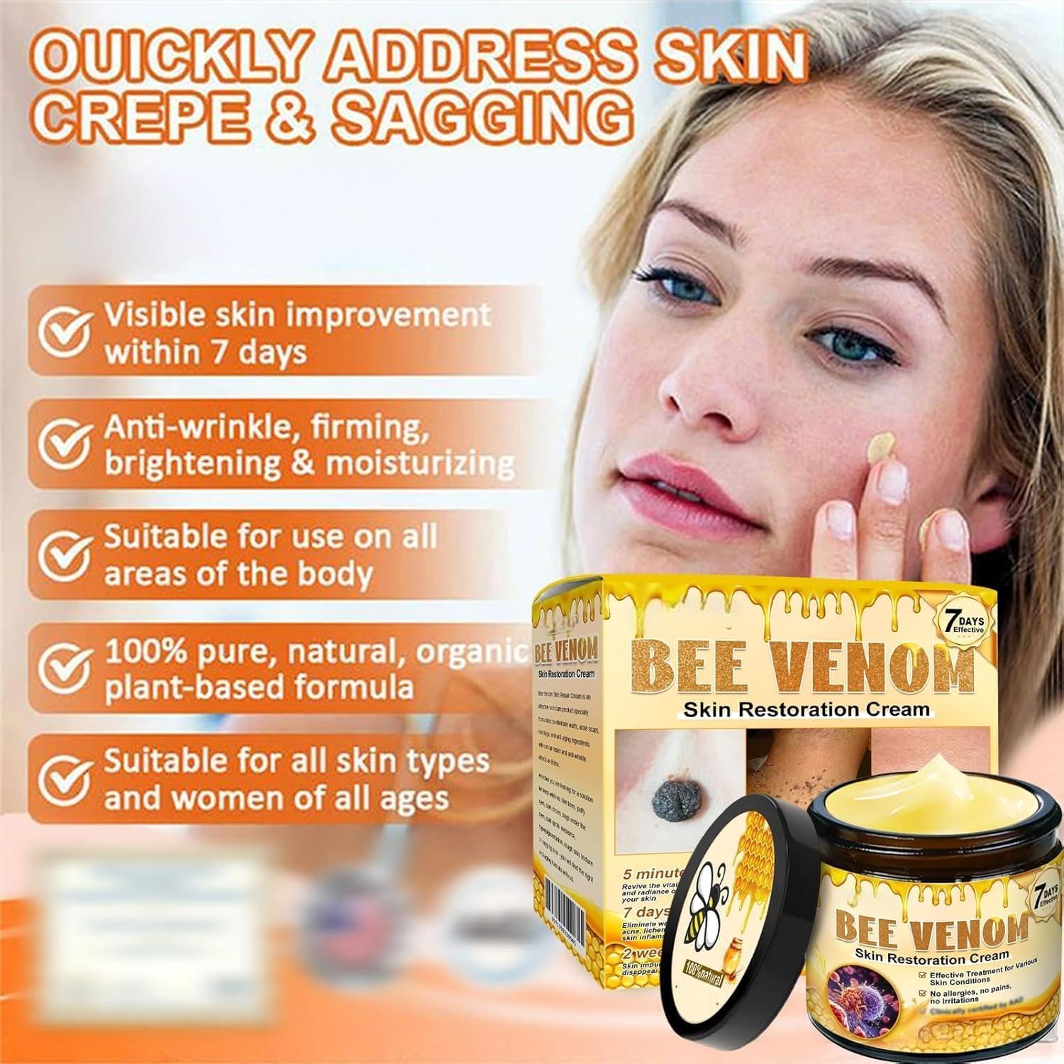 2PCS Bee Venom Skin Restoration Cream, Professional Bee Venom Skin Treatment Cream, BeeVenom ComprehensiveCream, Moisturizer & Effectively Reducing Imperfections for All Skin Types - Image 5