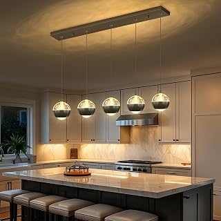 L32 x H78 Rectangular Chandeliers for Dining Room with LED Dimmable Lights Remote Control Chandeliers for Kitchen Island Modern Black Globe Lighting Fixtures