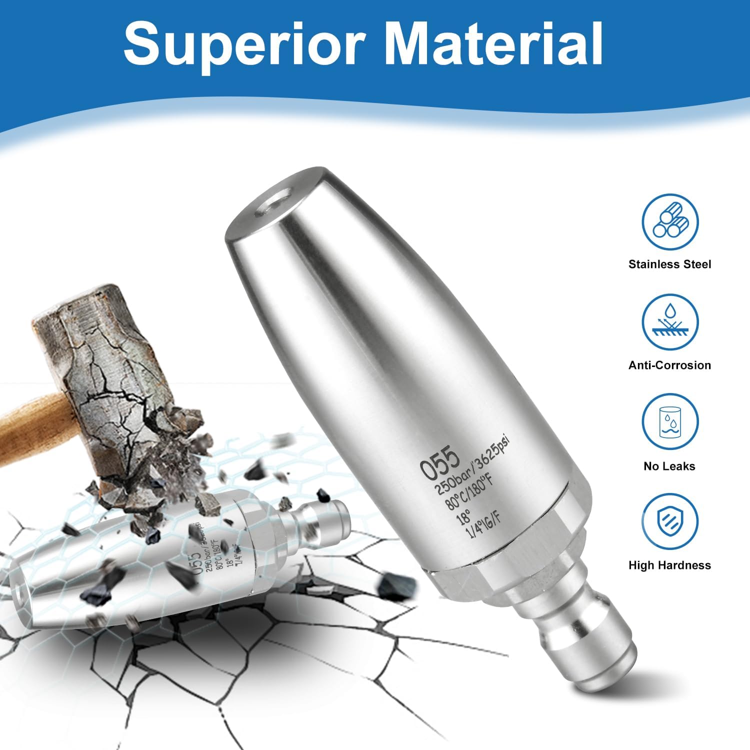 1 Pcs Pressure Washer Sewer Jetter Nozzle 3625 PSI（Big Size），360° Rotating，4.0 GPM 4.0 Orifice，with 1/4" Quick Connecter