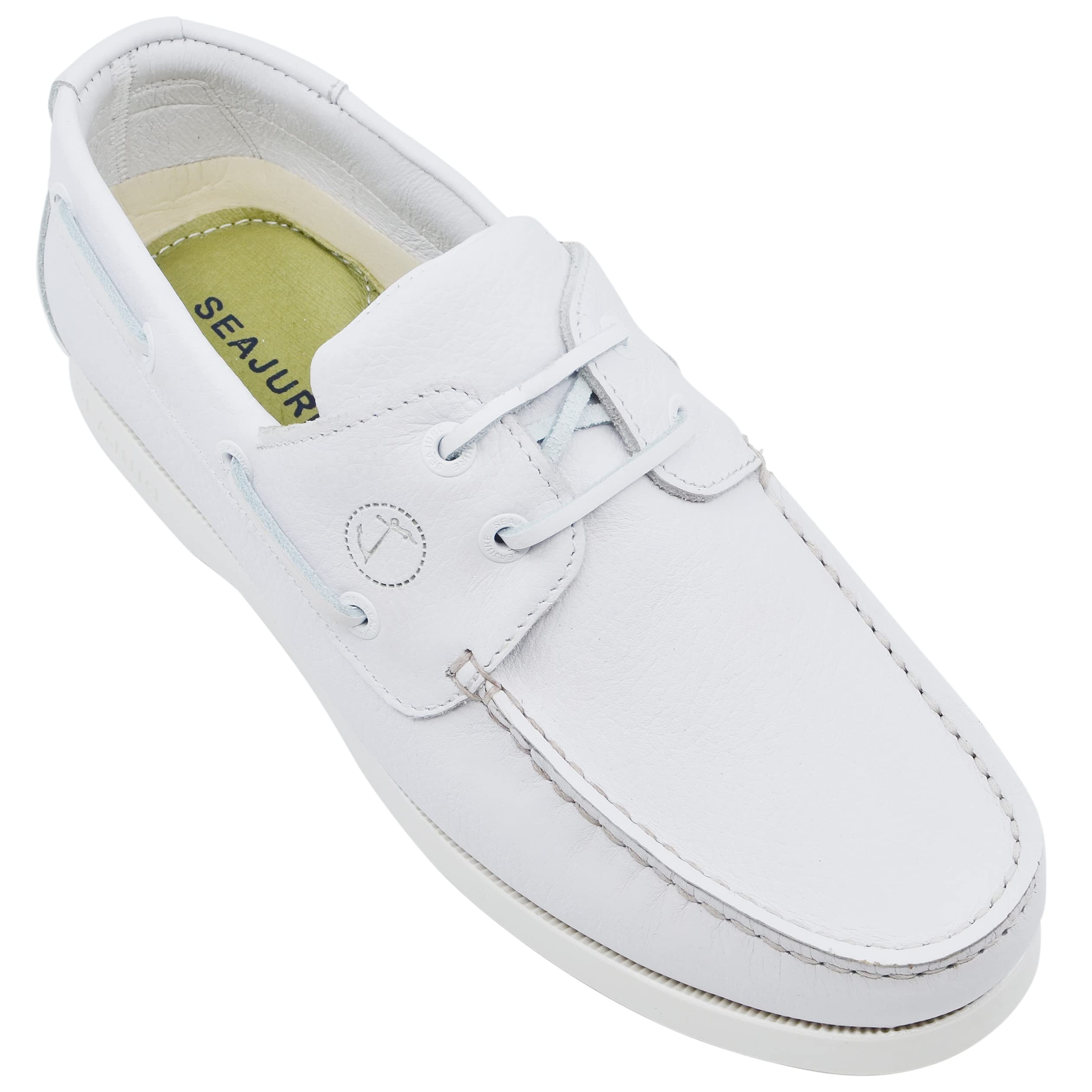Seajure Chaussures Bateau pour Femme Shoal en Cuir Blanc