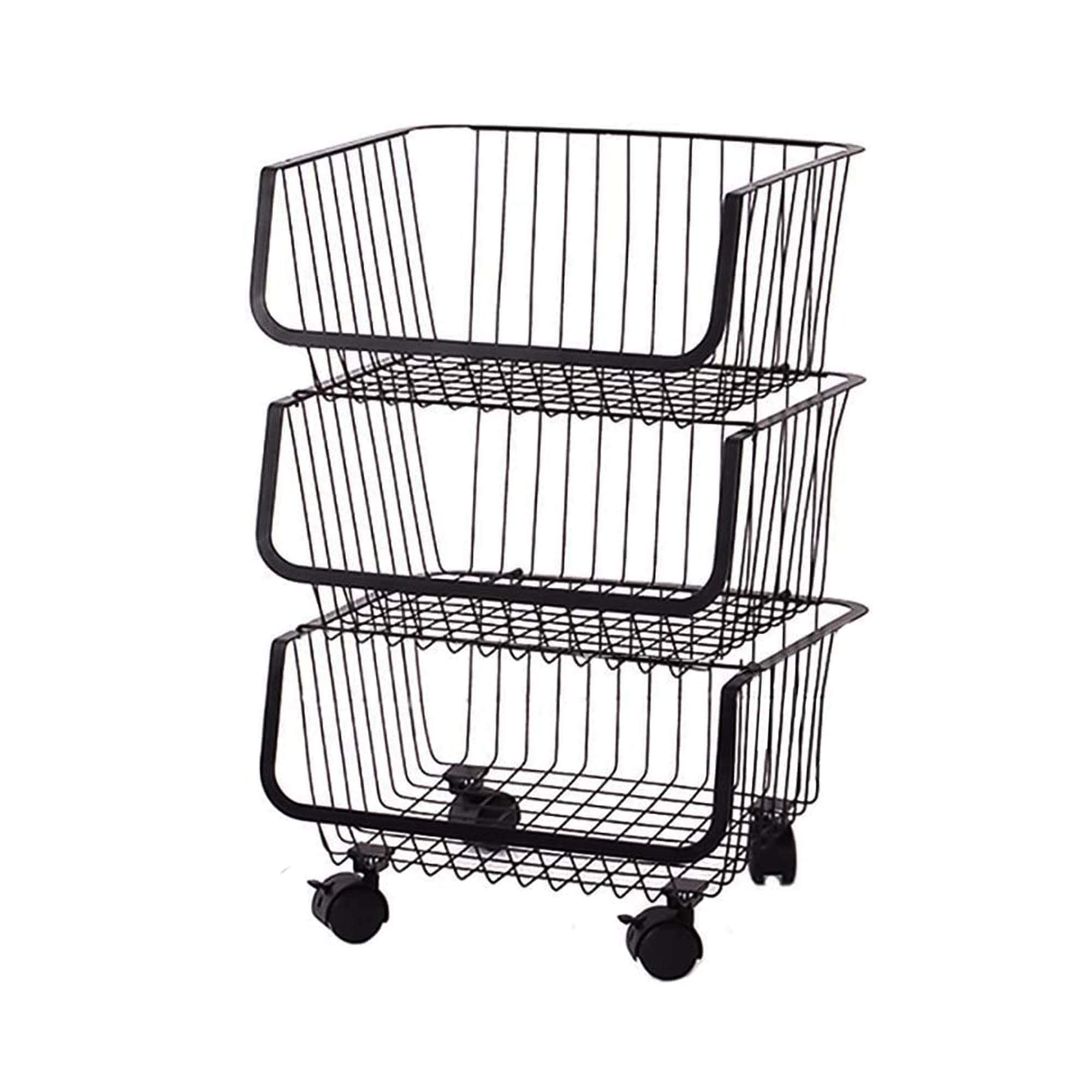 Buy Rolling Stackable Wire Baskets Metal Utility Cart Storage Floor