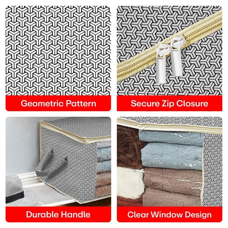 Image of PRIME PICK Lock Pattern Cloth Organizer Large Capacity Foldable Storage Box Multipurpose Clothes, Blankets, Sarees Organizer, Pack of 6 Storage Bins for Wardrobe & Home