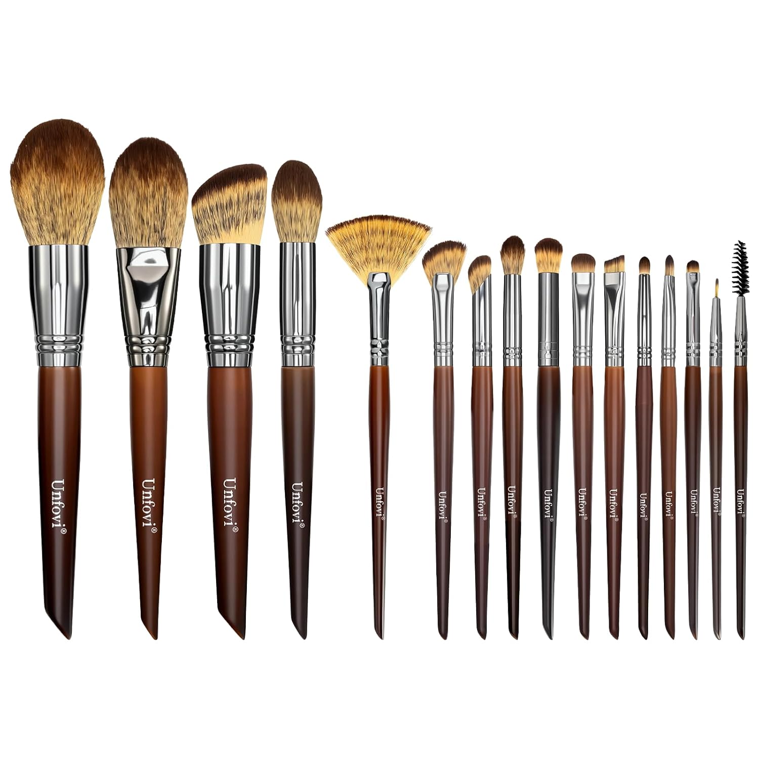 15-Pcs Tri-Color Layered Bristles Makeup Brush Set with Ergonomic Wood Handle- Daily Essential Cosmetic Brushes Kit for Professional Foundation, Concealer, Eyeshadow, Powder Blush