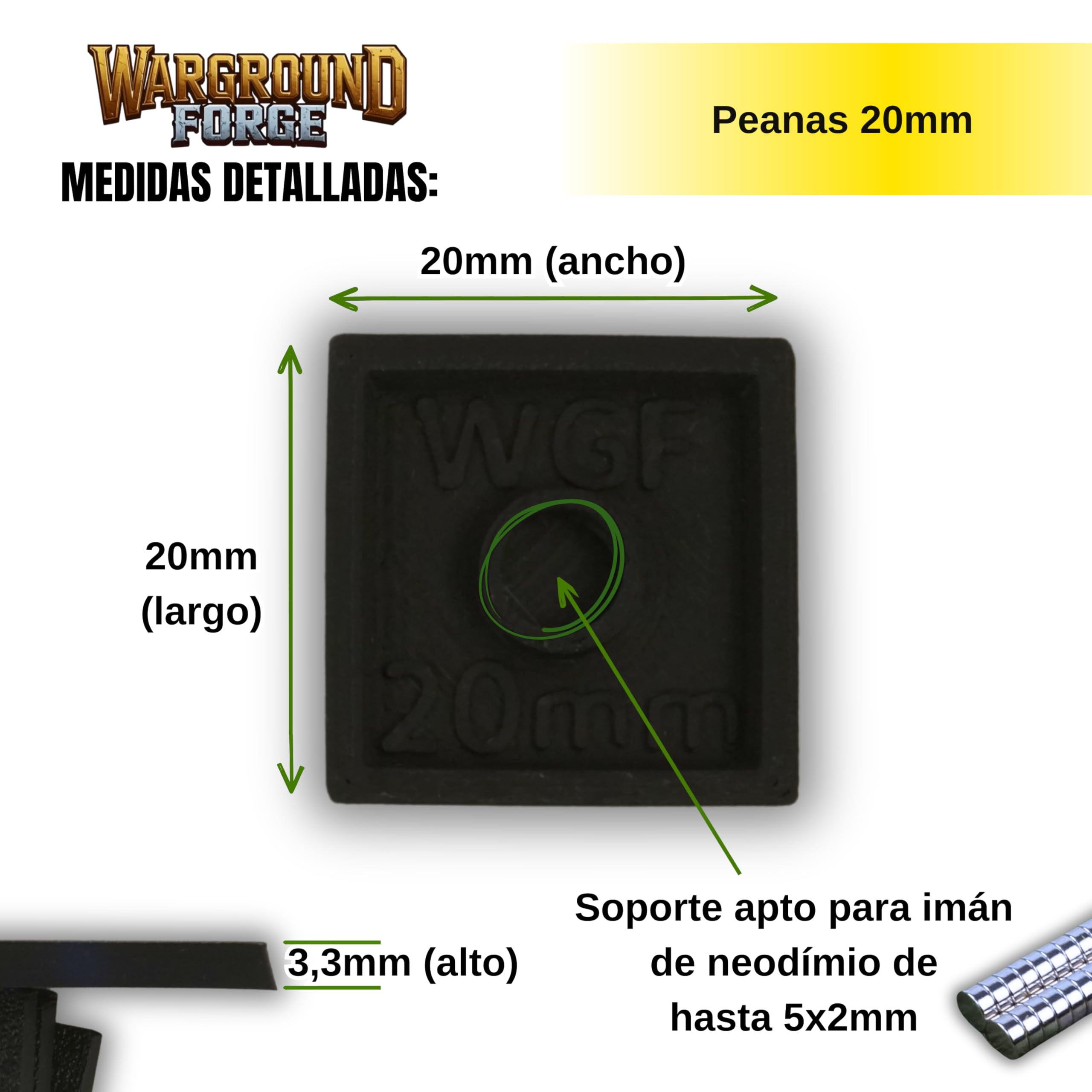 Peana Cuadrada 20mm (30 Unidades), peanas para Wargames cuadradas, rectangulares, Pintura y modelismo, para Figuras, miniaturas rol, Juegos de Mesa wargame de Miniatura (20, 30mm)