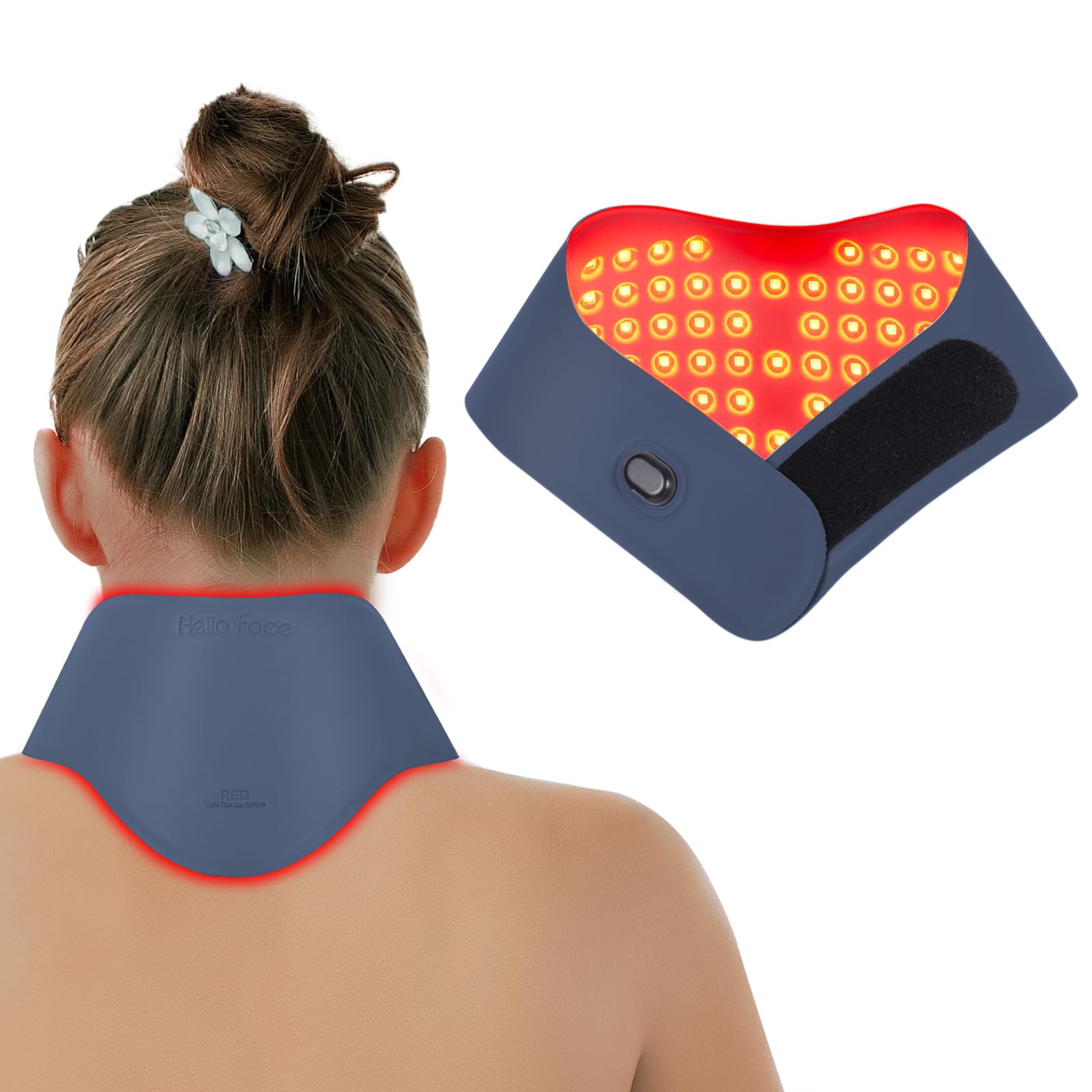 Red Light Neck Therapy, 147 LED con Tecnología TriChip™, Control Remoto Recargable, Temporizador, Terapia Portátil de Luz Roja 660nm & Infrarroja 850nm para Cuello y Hombros (Azul)