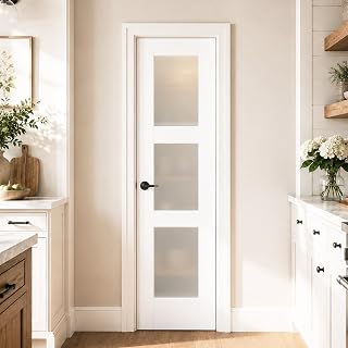 SMARTSTANDARD 24" x 80" Interior Slab Door, Frosted Glass Pantry Door