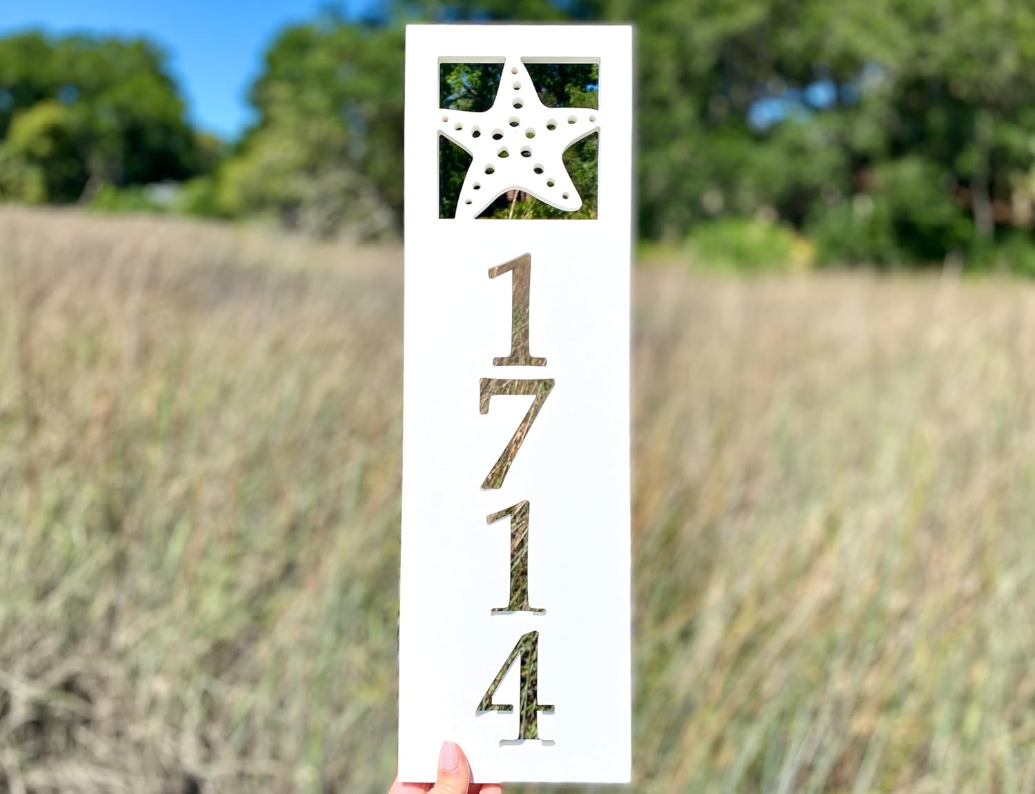 20+ Design Choices/Vertical Starfish Address Sign, Weatherproof House Numbers, Beach House Address Plaque, Exterior Coastal Home Decor, Outdoor Nautical Art