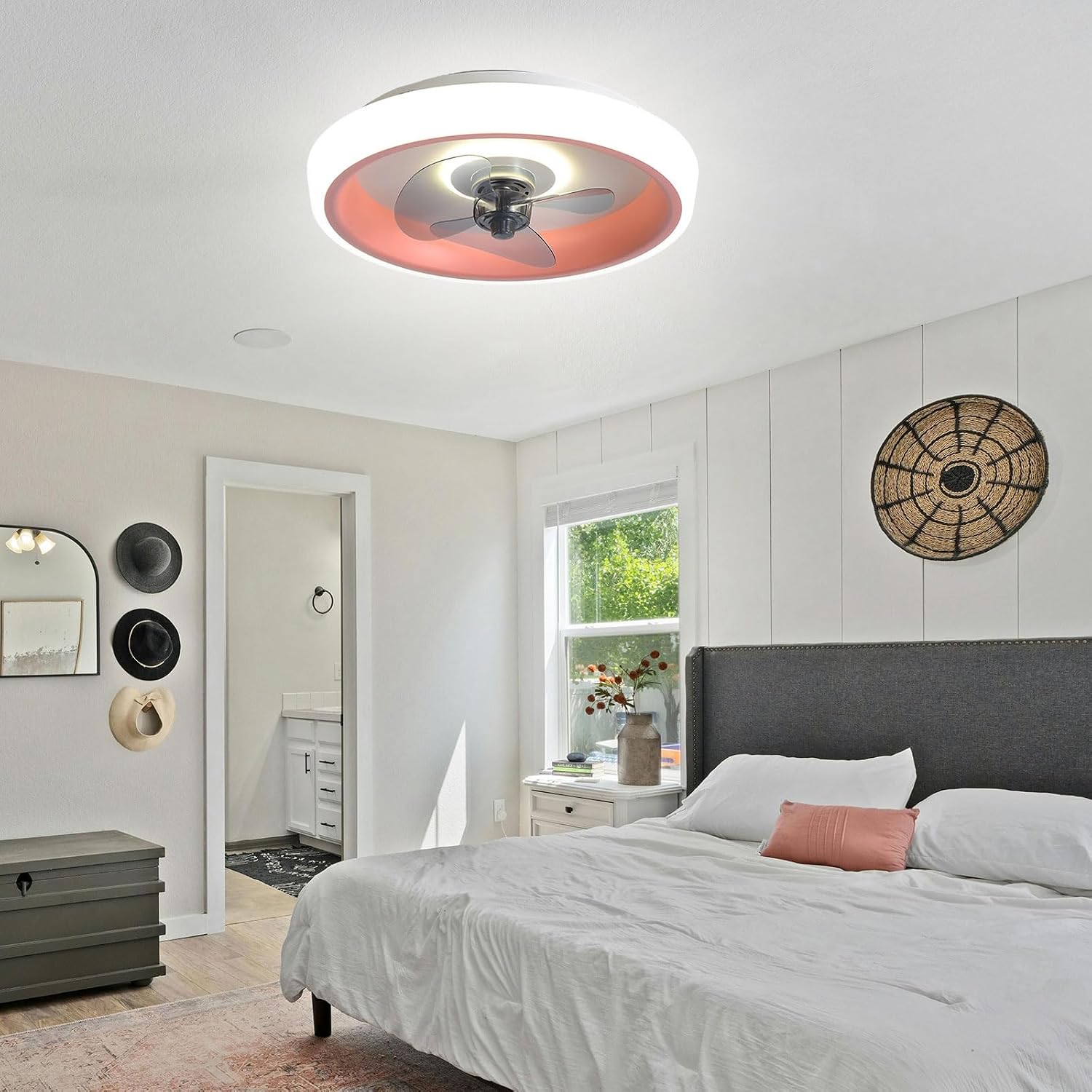 Modern 20" Ceiling Fans with Lights Remote 3 Speeds Ceiling Fan with Dimmable 90W LED Lighting for Bedroom Living Room Low Profile Small Ceiling Fan Light