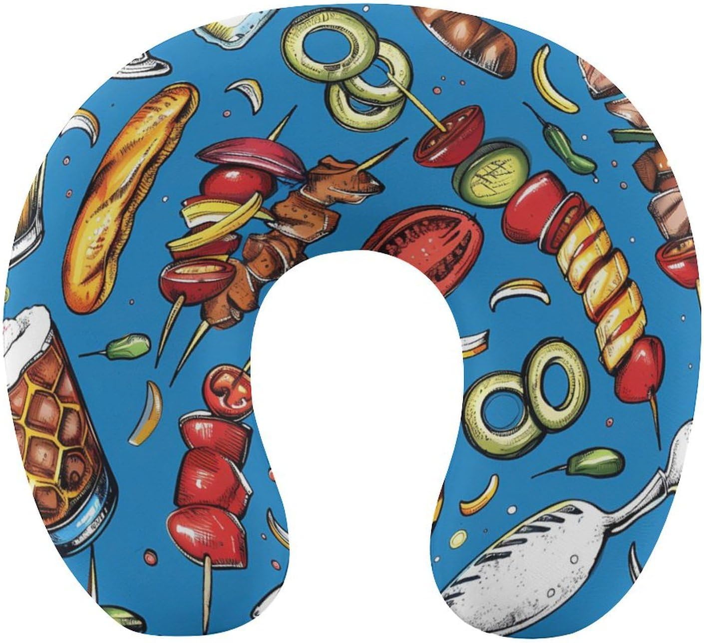 Food Barbecue Beers Funny Travel Pillow U Shaped Memory Foam Neck Pillows Portable for Flight Car Home Office