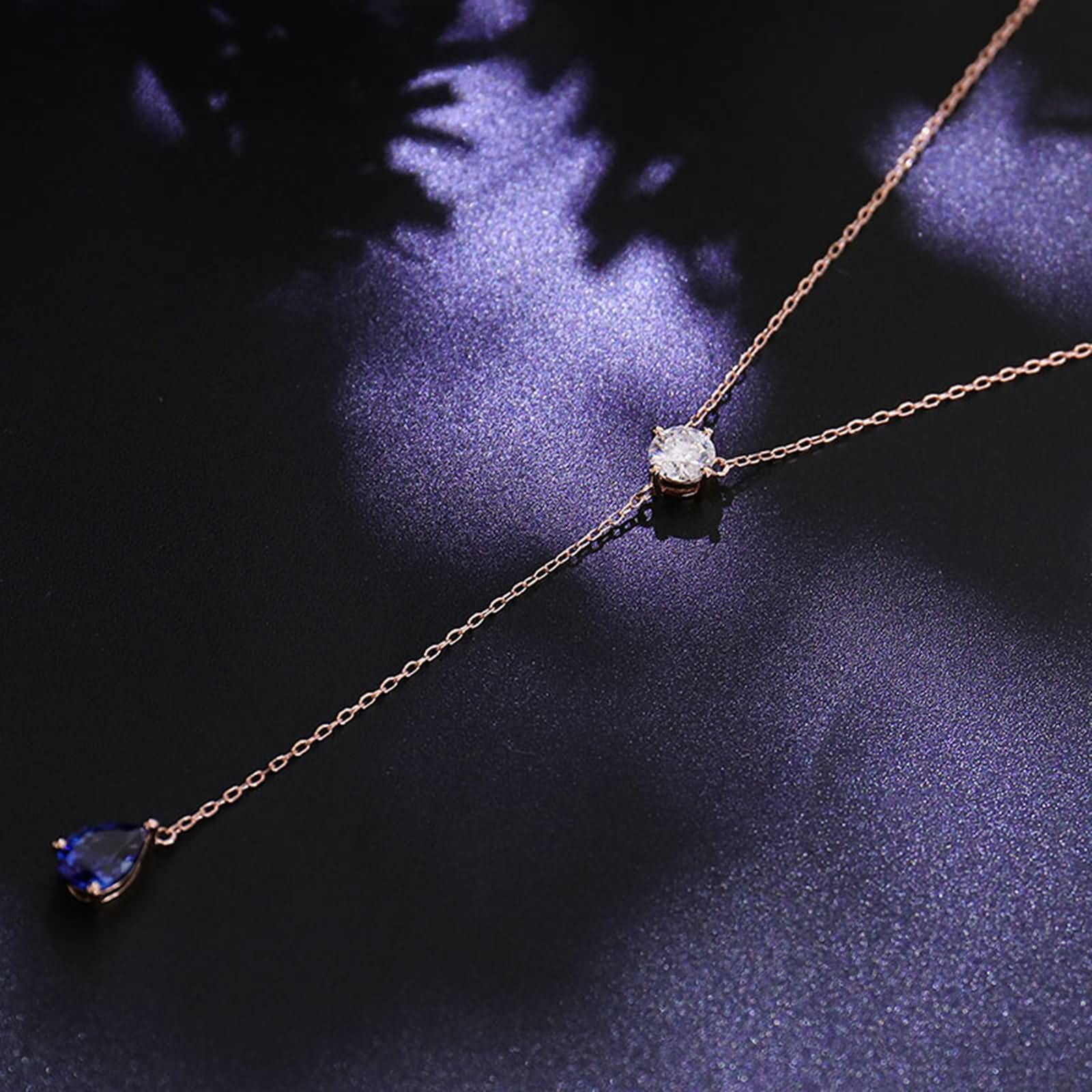 Colgante Oro Amarillo Mujer 9 Kilates,Collar Forma Y con Gota de Agua Zafiro Creado Colgantes Collar para Mujer de Oro