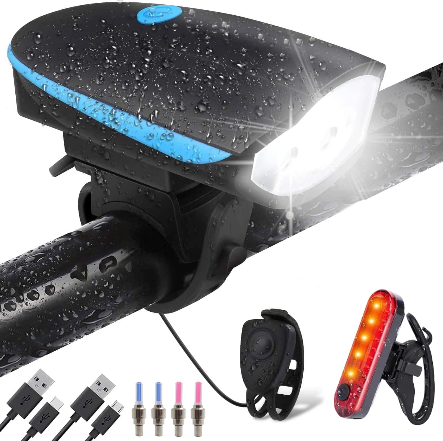 Kit De Luces LED Para Bicicleta Recargables Por USB - Faro 200 Lúmenes Y Luz Trasera 14 LED, IPX5 Impermeable, 4/6 Modos, Para Bici De Carretera O Montaña