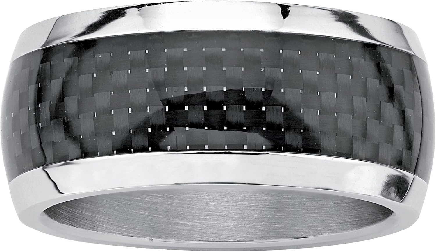 PalmBeach Men's Stainless Steel Checkerboard Motif Wedding Band Ring (11mm) Sizes 7-16