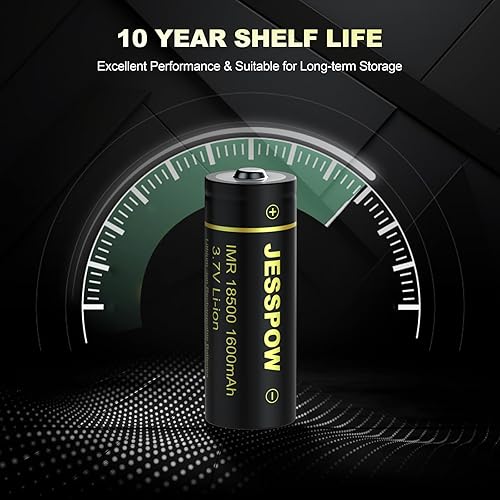 Miniatura 3 de JESSPOW Batería 18500, batería recargable IMR 18500 de iones de litio de 1600 mAh 3.7 V para linterna, luz solar de jardín y más, 18500 baterías