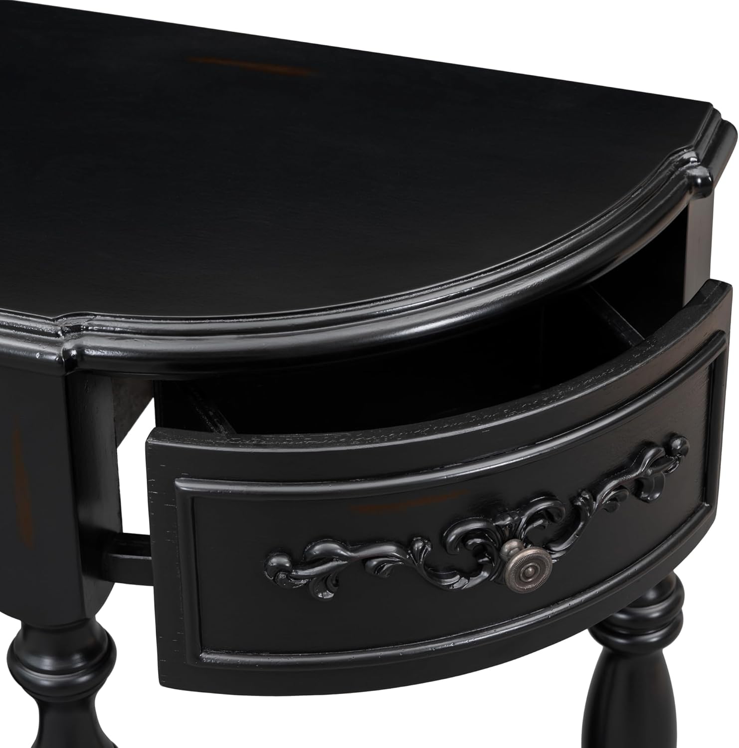 Merax Entryway Console Table with Storage, 4 Drawers/Retro Curved Design/Wood Frame/Behind Couch & Sofa, Black