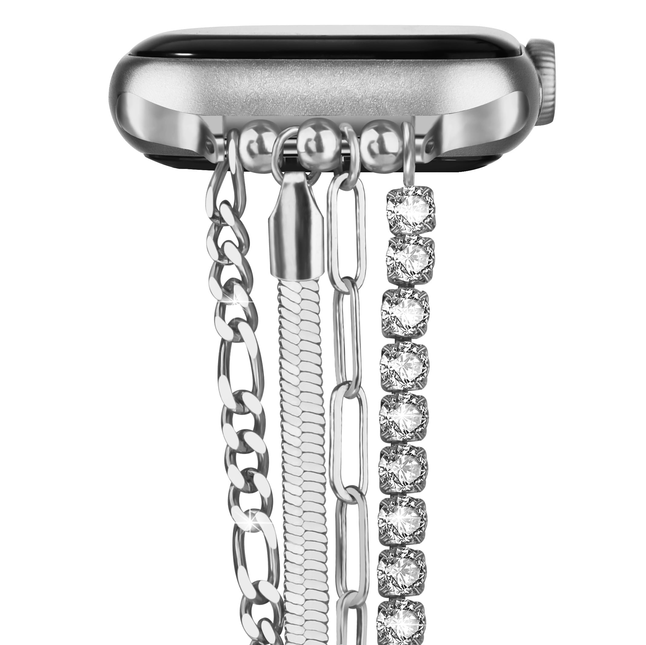QINGQING Chain Bracelet Compatible for Apple Watch Band 41mm 38mm 40mm, Women Fashion Slim Jewelry Dressy Apple Watch Band Series 9 8 7 SE 6 5 4 3 Series 2 1 (Silver Diamond, 38/40/41mm)
