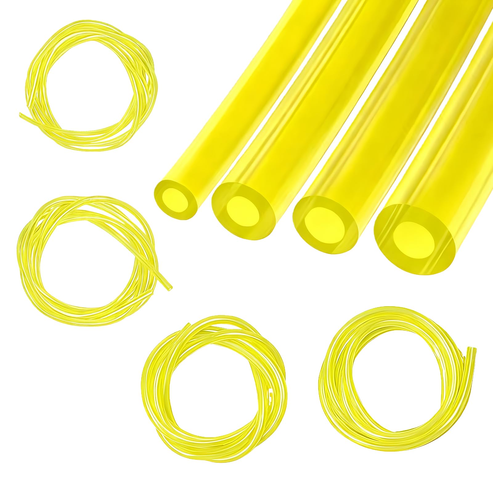 4 Sizes Strimmer Fuel Pipe,Petrol Fuel Hose Tubes,Flexible Strimmer Line Hose,Mower Tube Kit,Yellow Fuel Line,Universal Feed Tubing,Partsfuel Tube for Outdoor,Chainsaws,Lawn Mowers,Small Engine