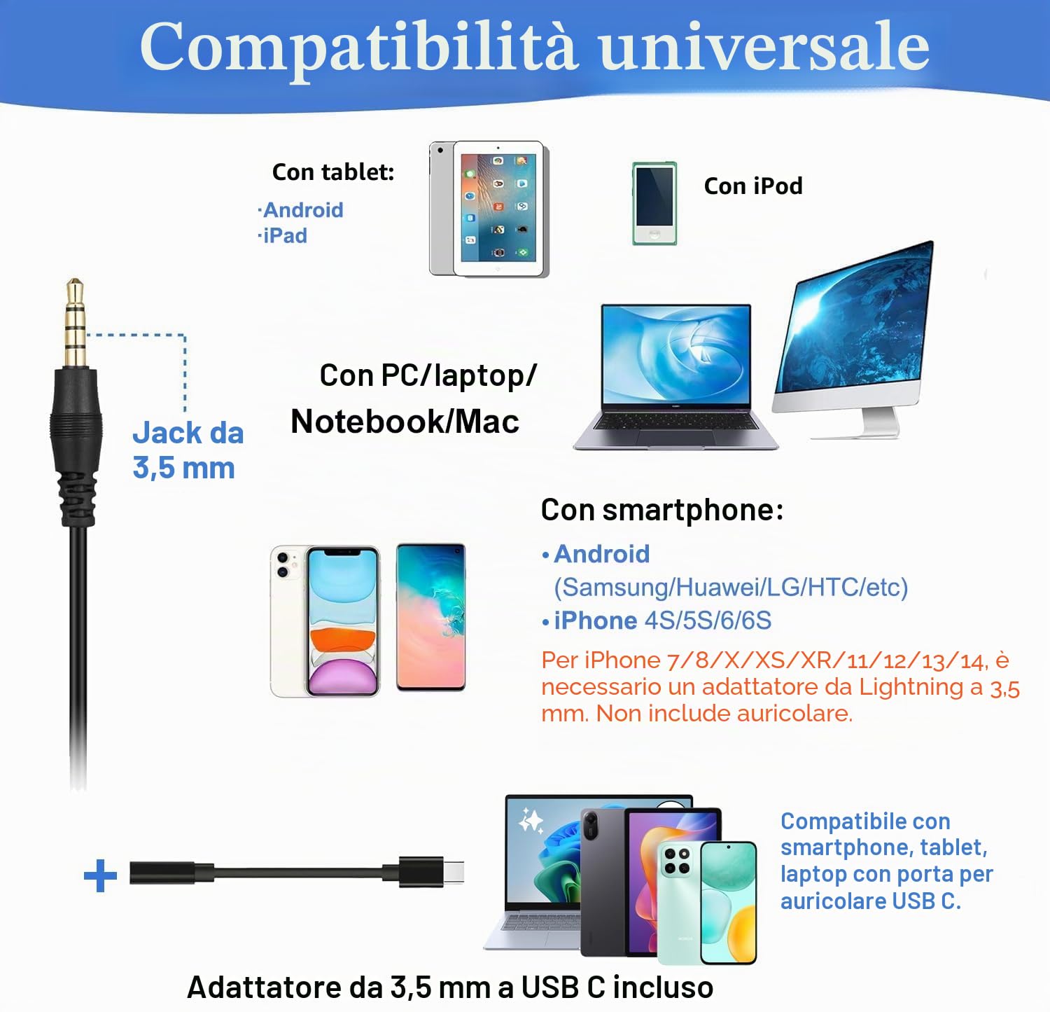 Cuffie PC 3,5mm, Cuffie Telefono Cellulare USB C con Microfono Cancellazione del Rumore, Auricolare per Computer iPad, Ufficio Business, Skype, Videoconferenza, Call Center, Chat Chiare, Ultra Comfort