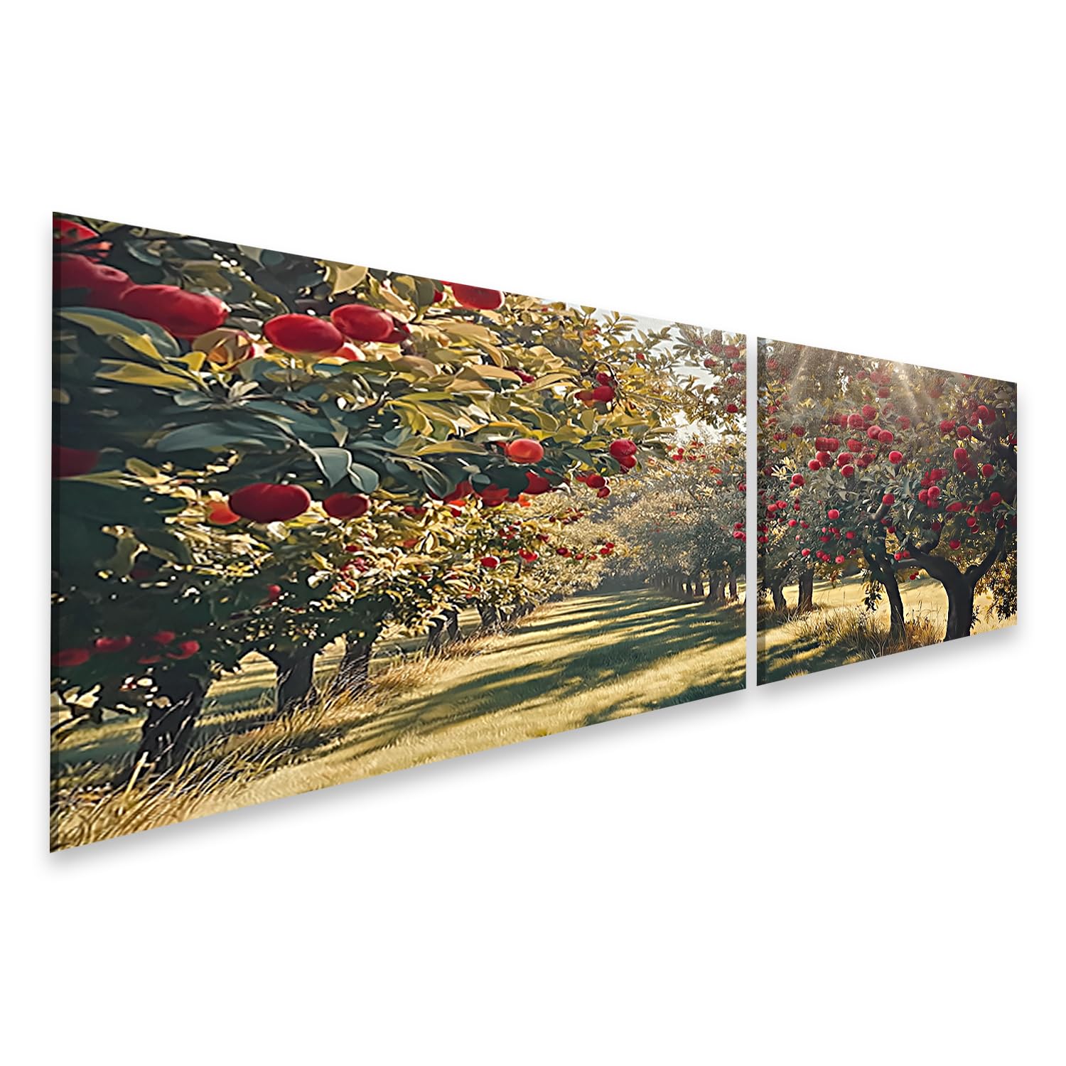 Tableau sur toile verger de pommiers idyllique en 2 pièces pour déco salon nature