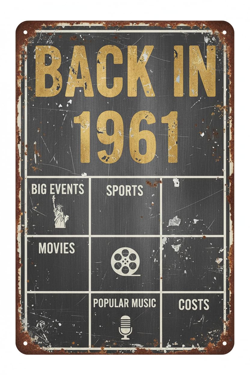 60th Birthday Decorations Vintage Metal Signs, Birthday Posters - 60th Birthday Gifts For Men & Women - 1961 Birthday Poster Tin Signs 8"x12" Aluminum Plates Printed