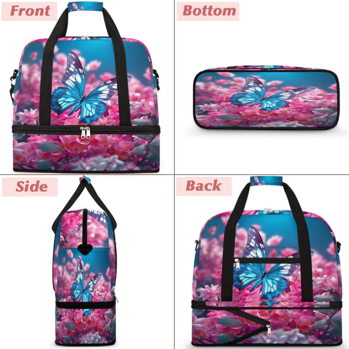 QsirBC Adorable Butterflies Decor Gym Bag for Women Duffle Tote with Shoes Compartment Men Weekender Duffel for Dance Travel Sports Swimming Overnight