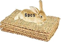 Vista 9 de Hamiledyi Alfombrilla de césped tejida para animales pequeños, 4 piezas de ropa de cama de conejito grande, juguete para masticar, juguete de cama