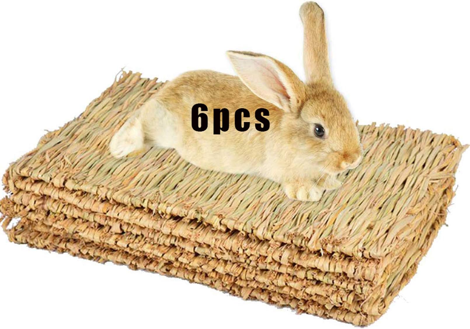 Hamiledyi Grass Mat for Rabbit Bunny Chew Toys Woven Bed Mat for Guinea Pig Chinchilla Squirrel Hamster Cat Dog and Small Animal (6PCS Grass mat)