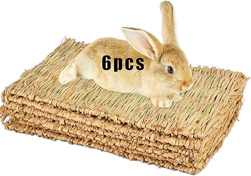 Hamiledyi Alfombrilla tejida de hierba de 6 piezas para ropa de cama de conejito de animales pequeños, nido, juguete de juego para conejillo de