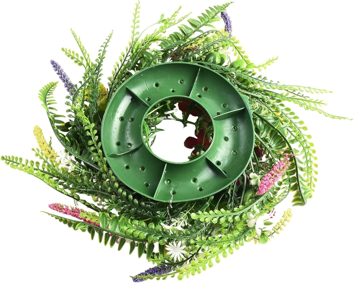 Wildflower Garland 30 cm Artificial Dried Flower Wreath for Spring Front Door or Wall Decoration, Plastic Floral Ring in Colorful Design