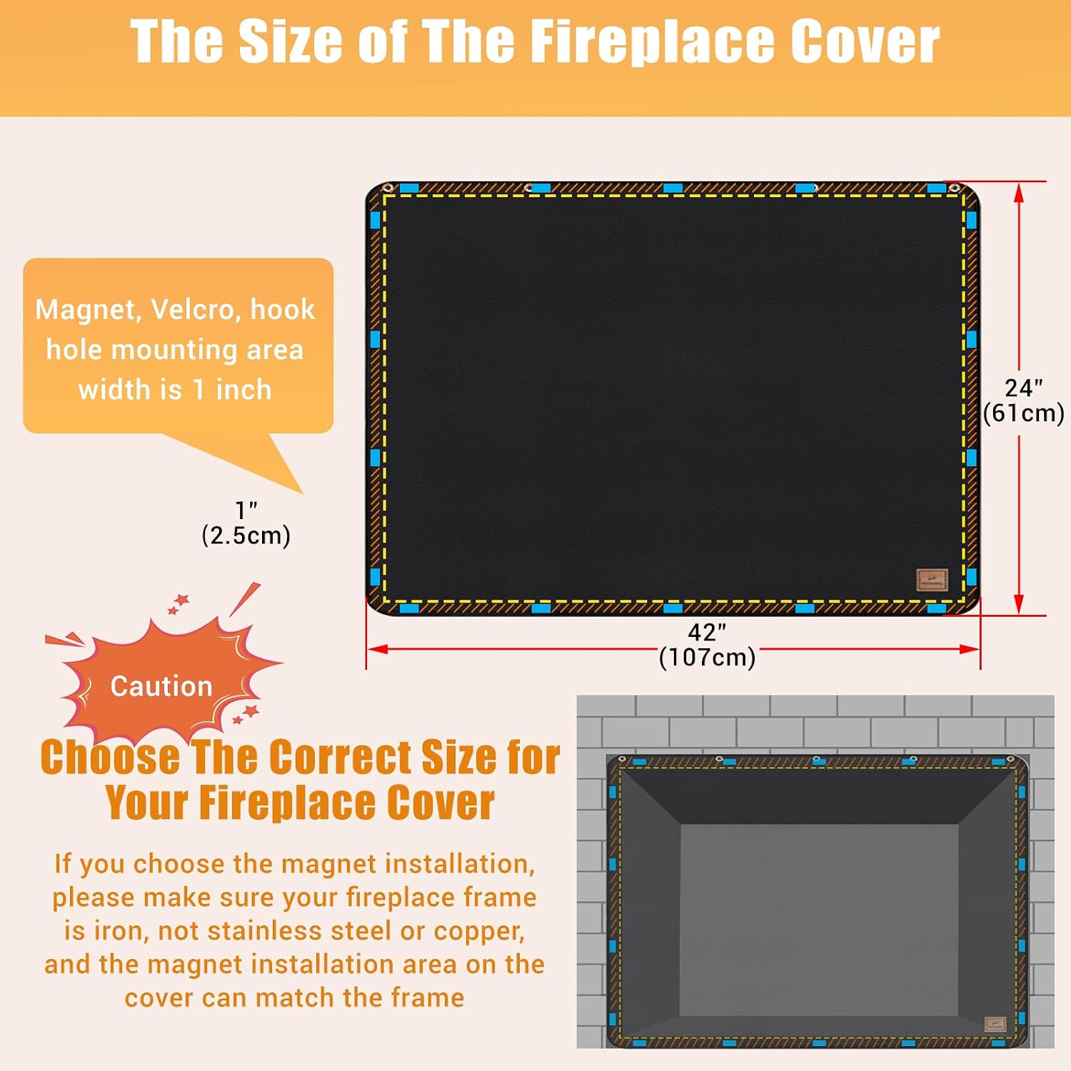 Magnet Fireplace Cover, Fireplace Draft Blocker, Fireplace Blanket for Heat Loss, Flue Blocker, Fireplace Cold Air Blocker, Draft Cover for Inside Fireplace, Black(42" W x 24" H) image 2