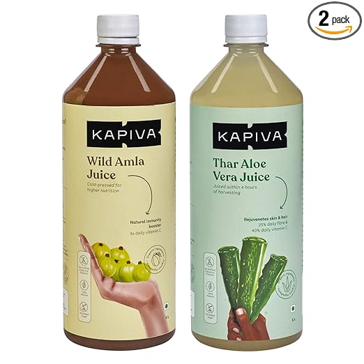 Kapiva Wild Amla Juice 1L + Kapiva Thar Aloe Vera Juice (with Pulp) 1L | Boosts Immunity and Digestion | Rejuvenates Skin and Hair | Immunity Boosters for Adults | No Added Sugar