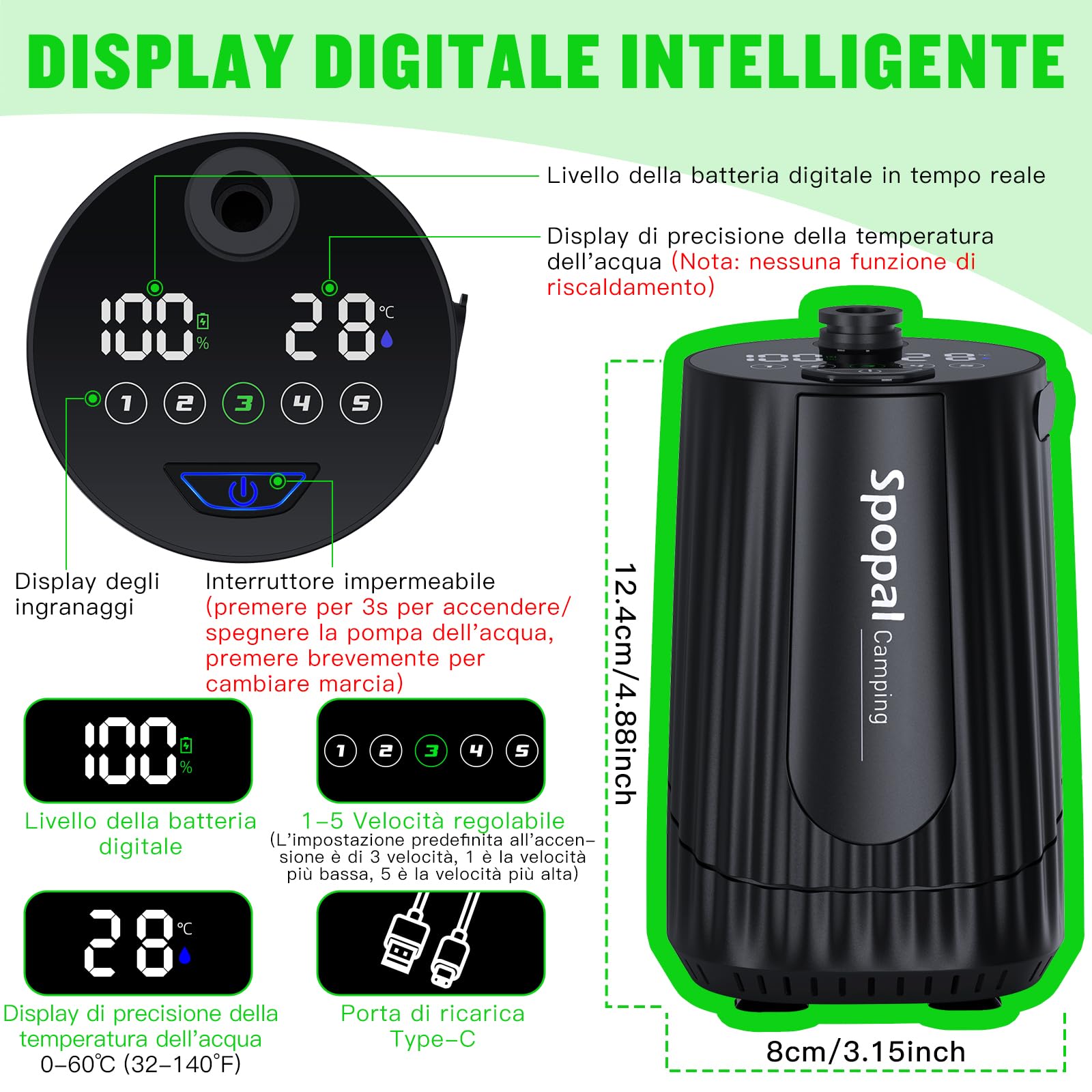 Doccia Portatile, [10000mAh - con 20L Secchio Pieghevole] Doccia da Campeggio, Doccia Campeggio con Display di Potenza, Doccia Ricaricabile Esterna per Spiaggia Giardino Animali, Escursioni, Auto