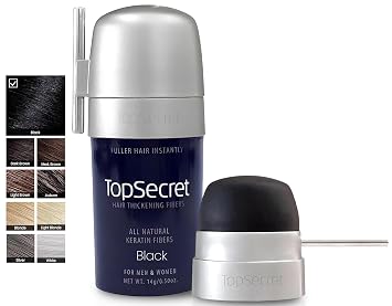 Top Secret Hair Thickening Building Fibers Applicator Included - Undetectable & Natural Hair Filler - for Men & Women - Instantly Fill In Thinning Hair - Weather & Sweat Resistant Black, Regular