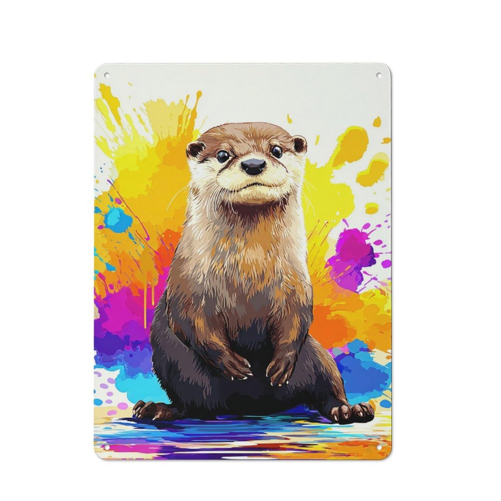 Junmoney Colorful Otter Splash Artwork Vintage Tin Wall Plaque 40X30cm For Studio Or Craft Room, For Garage, Workshop And Man Cave Decoration