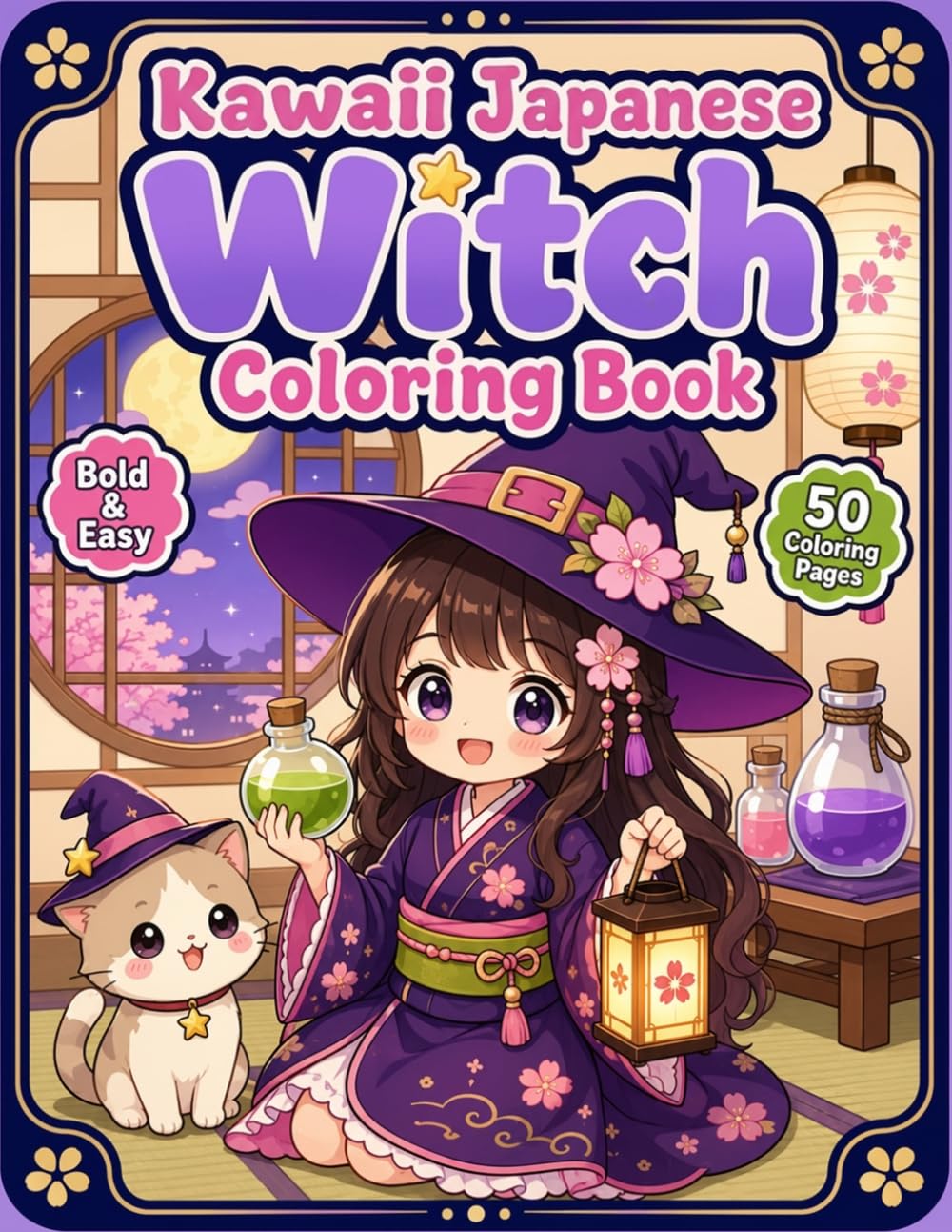 Kawaii Japanese Witch Coloring Book: Cute Cozy Magic, Potion Shops, Witchy Rooms and Bold Easy Coloring Pages for Adults and Teens