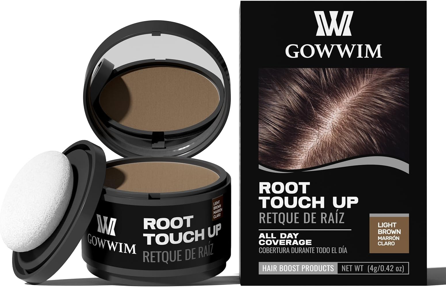 Gowwim Root Touch up Powder, Instantly Gray Hair Cover up Hairline Powder for Women & Men Waterproof and Sweatproof Root Cover Up Long-Lasting for Thinning & Loss Hair