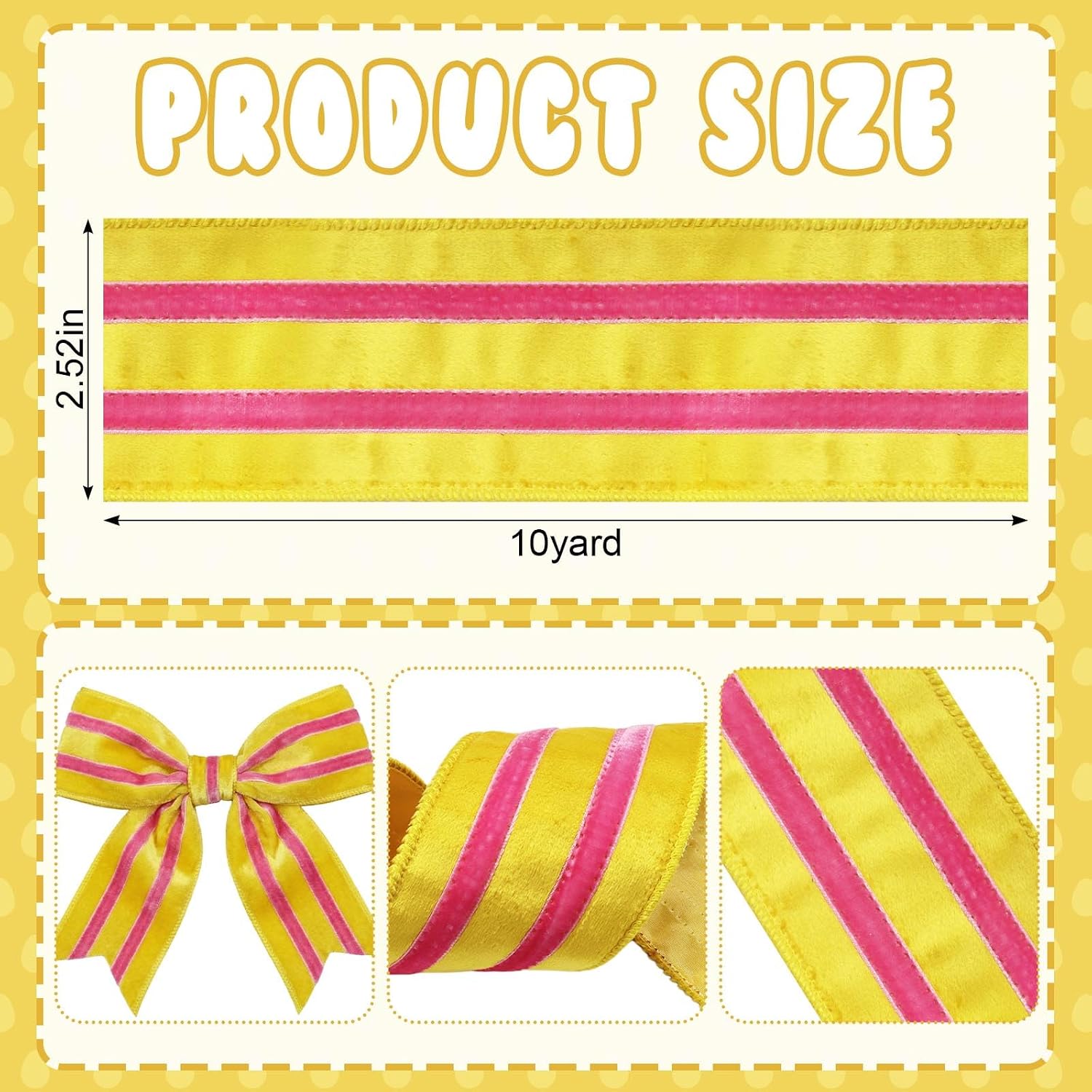 2.5 Inch x 10 Yard Spring Wired Ribbons Vertical Stripe Floral Ribbon Springs Fabric Ribbons for Summer Wreath Bow Making DIY Wrapping Party Decor Supplies(Pink Yellow) image 2