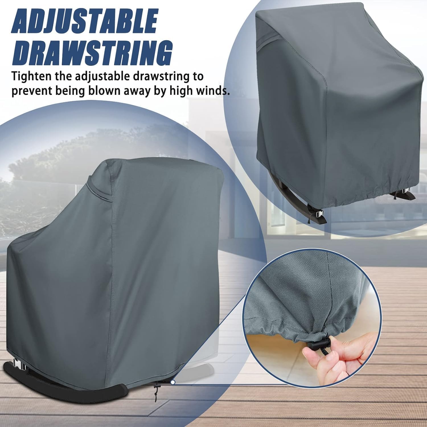Patio Swivel Rocking Chair Covers, UV-Resistant All Weather Outdoor Lounge Chair Protectors for Deck, Lawn & Garden Furniture, 4 Pack-27.5" W x 32.5" D x 39" H, Grey