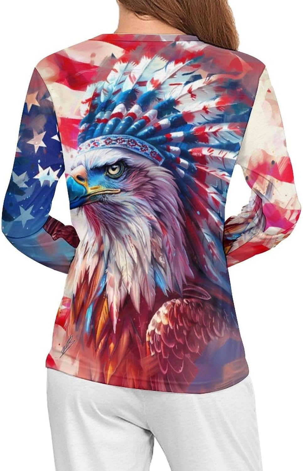 Native U.S.A Ea-gles Women's Pajama Top Sleepwear Pajamas Sleep T-Shirt Long Sleeve Shirt Crewneck Tee