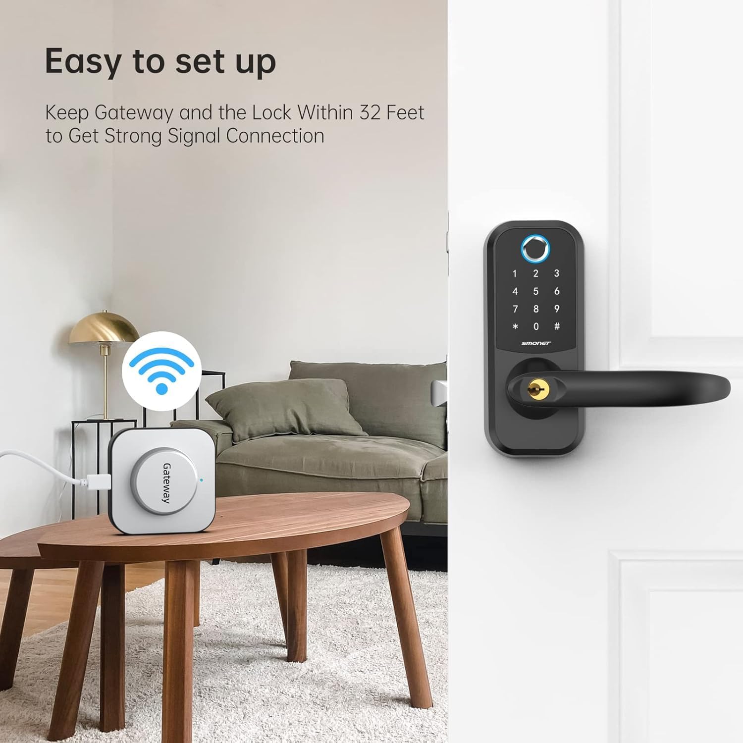 SMONET Smart Lock G2 Gateway,Smart Deadbolt Lock WiFi Gateway Remote Control,Compatiable with TT Lock App