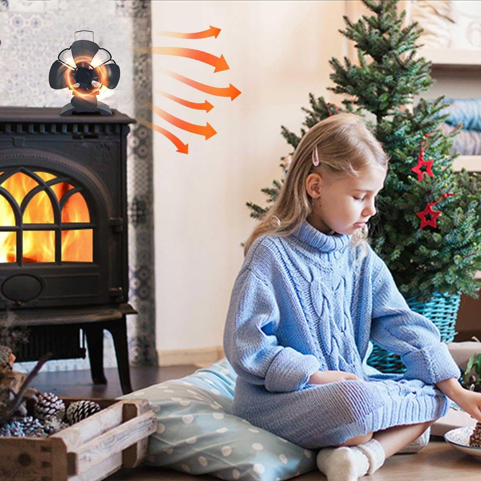 Wood Burner Fan, Fireplace Fan, Non Electric Igniter, Circulating Warm Air, Quiet Stove Blower, Suitable for Living Room and Bedrooms Use, 4.33x3.15x4.72 Inches
