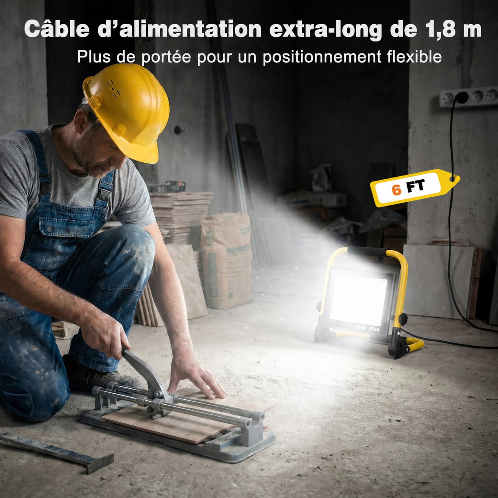 SOARFLY projecteur led chantier 50W, 10000LM, IP66, interrupteur