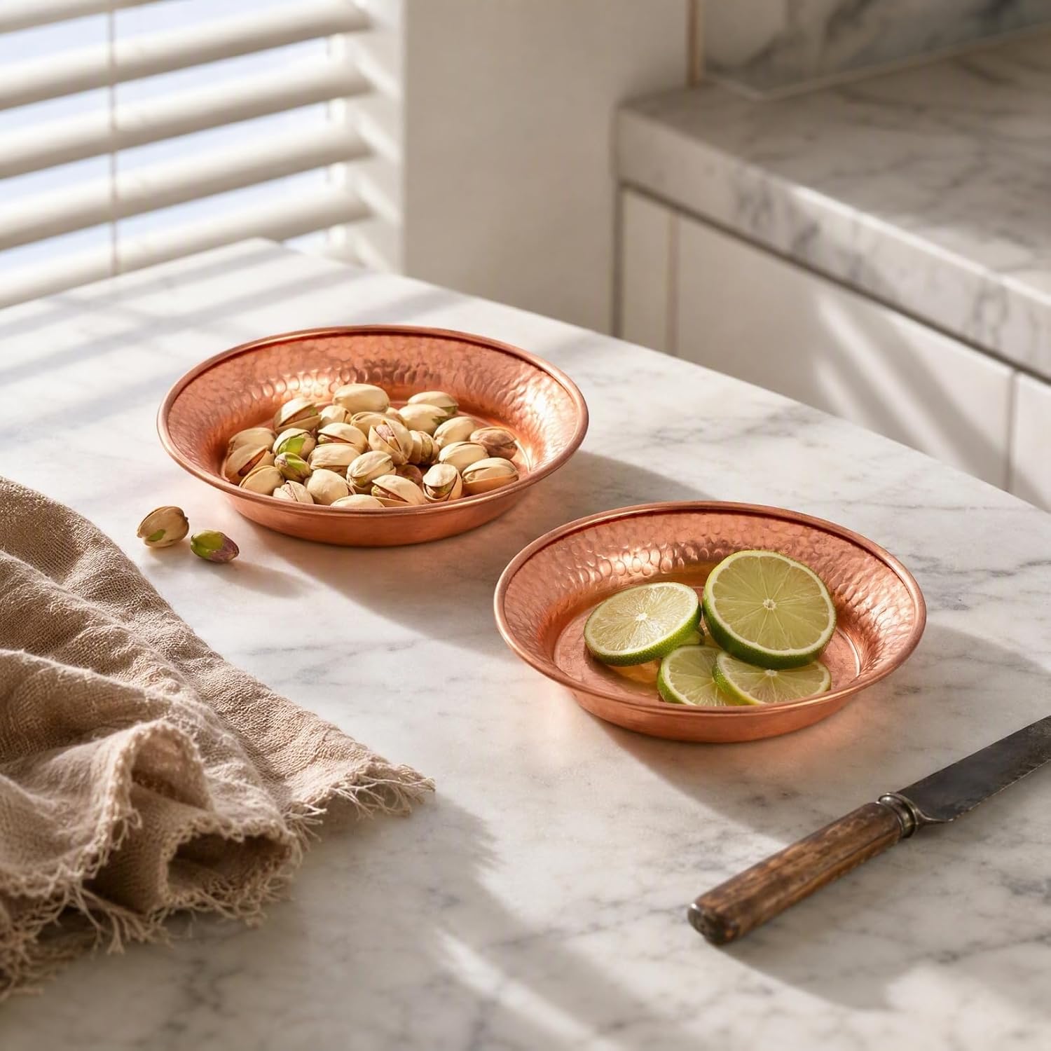 2pcs Copper Decorative Bowl: Hammered Finish Pure Copper Bowl Serving Nuts Plate Salad Fruits Dish Tibetan Offering Plate for Kitchen Table 10.9cm/4.29in