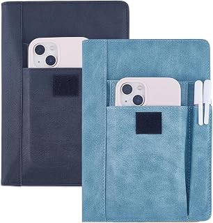 CRASPIRE 2 Funda de Libro de Piel Sintética de Color A5 Resistente Al Agua Color Cian Y Negro Reutilizable para Libros de Bolsillo Cuadernos con Bolsillos para Bolígrafos Regalos para Amantes