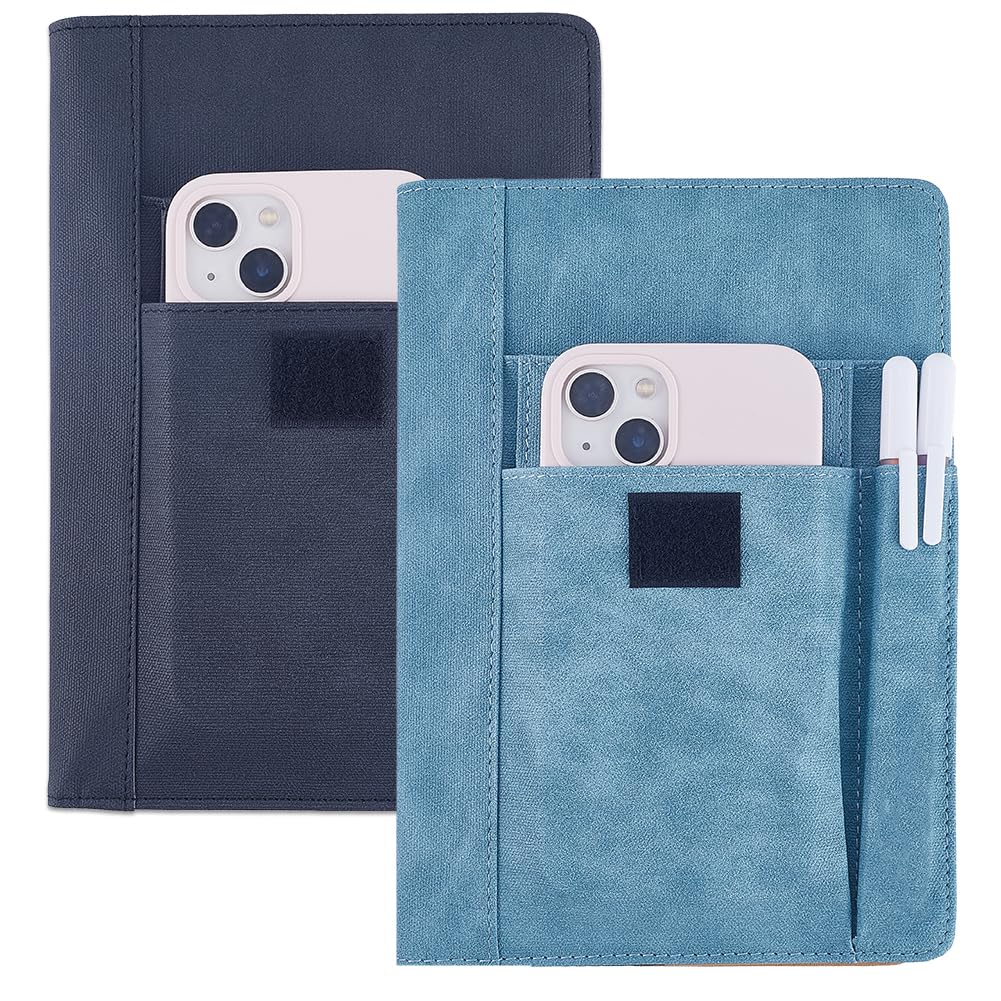 CRASPIRE 2 Color Book Cover PU Leather Waterproof Book Sleeve Cyan Black Reusable Book Protector for Paperbacks Notebook Wraps with Pen Pockets for