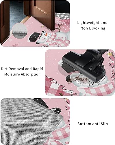 Miniatura 2 de Tapetes para suelo, árbol de Navidad, copo de nieve, muñeco de nieve, fondo rosa, antideslizante, parte trasera de látex, ultrafina, para comedor,