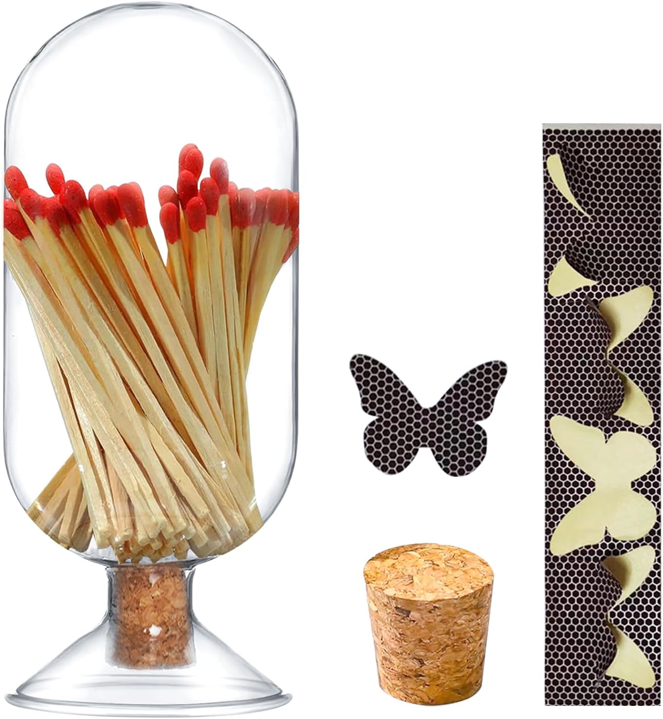 Glass Match Holder Jar with Striker, Decorative Glass Container for Matches for Bathroom Fireplace and Home Display (6Inch Simple)